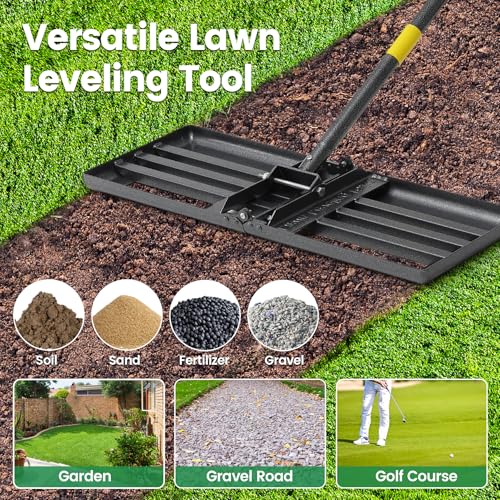 Lawn Leveling Rake - Heavy Duty 30" x 10" Lawn Leveler,Anti-Flip Edge, Adjustable 6FT Handle, Folding Plate for Yard, Soil, Sand, Topsoil,Gravel - Garden Ground Top Dressing,Landscaping tool - style: 6FT