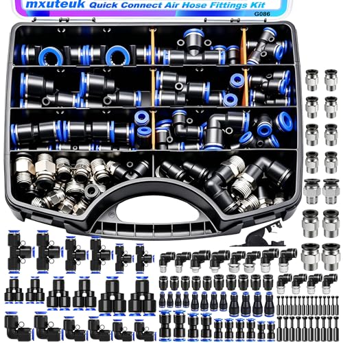 mxuteuk 81PCS Quick Connect Air Hose Fittings Kit,1/8",1/4",3/8",1/2" Push to Connect Fitting,Air Line Quick Connect Fittings,Quick Release Pneumatic Kit - style: 81PCS 1/8",1/4",3/8",1/2"OD Kits