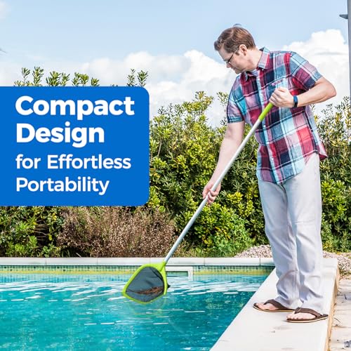 Mowend Swimming Pool Skimmer Net 57 inches, Leaf Rake Net with 4 Section Telescopic Aluminum Pole for Fast Cleaning Ponds, Hot Tub, and Spas, Pool Cleaner Supplies and Accessories - color: Green, size: Pool Skimmer Net 57 inches