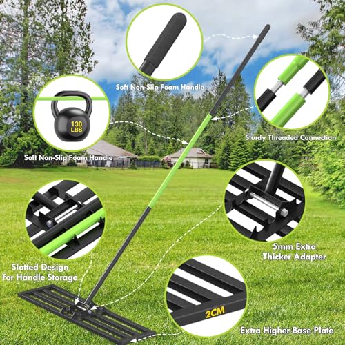 Seeutek Lawn Leveling Rake, 45” x 10” Lawn Leveler with 6.5FT Stainless Steel Handle Rakes for Lawns, 0-180° Adjustable Ground Leveler Tool for Yard, Level Soil Sand Dirt Surfaces - size: 45"*10"