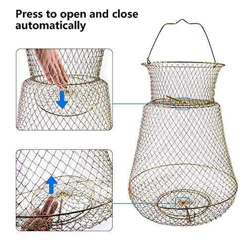 Galvanized Steel Wire Fish Baskets,Portable Fishing Basket for Fish Outdoor,Collapsible Wire Fish Baskets，Minnow Bucket. - size: Large -15X23 INCH