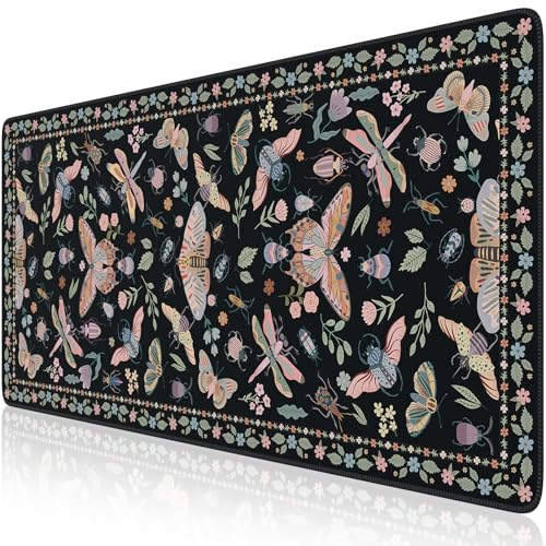 iCasso Black Large Mouse Pad, Desk Matt for Desktop, XXL Desk Mat for Keyboard and Mouse, Anti-Slip Big Mousepad Computer Mat with Stitched Edges(Insects) - color: Insect-black