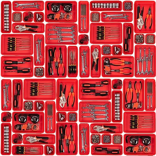 45 Pack Tool Box Organizer Tool Tray Dividers, Toolbox Drawer Organizers Storage Trays for Rolling Tool Chest, Work Bench Cabinet Bins, Hardware Parts Screw Nut Bolt Small Tools Organization - Red - color: 45PCS - Red, size: 3 - Sizes