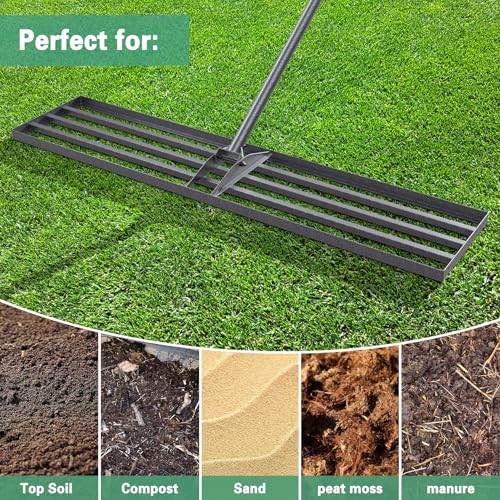 Lawn Leveling Rake 45"x10", Heavy Duty Rakes for Lawns with Anti-Rust Coating & Adjustable Handle, Effort-Saving Lawn Leveler for Yard Garden Farm Golf Course Lawn Care