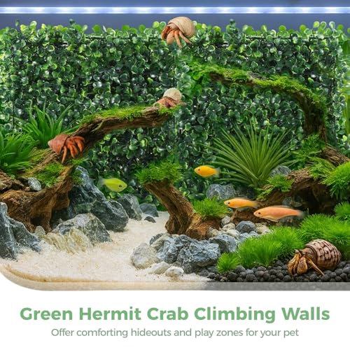 OMISTAR 3PCS Hermit Crab Climbing Wall Toys, 9.84 × 9.84 in Faux Grass Mat Aquarium Decor with Suction Cups, Plastic Reptile Climbing & Hide Plants for Gecko Lizard Turtle Betta