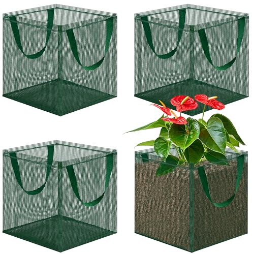 4 Pcs Pond Planting Bag with Handle, Reusable 7 Inch Square Aquatic Mesh Plant Pot for Ponds, Breathable Green Water Garden Pond Plant Basket for Lotus Bog Terrestrial Plants - color: Green With Handle, size: Square