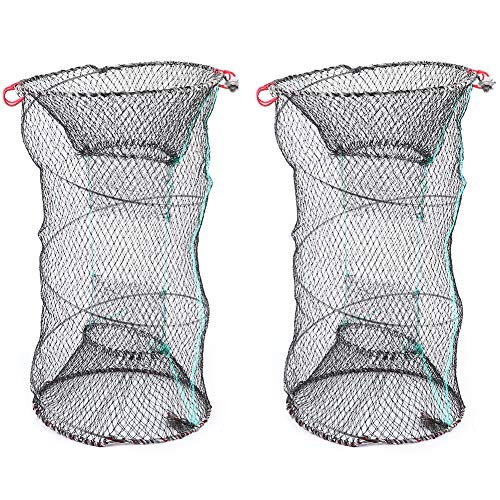 2pcs Cast Mesh Landing Bait Net, Foldable Fishing Trap Net, Lobster Shrimp Crab Trap Portable Folding Fishing Accessories for Crab Shrimp Minnow Crawfish Catfish, Foldable Fishing Trap Net, 2