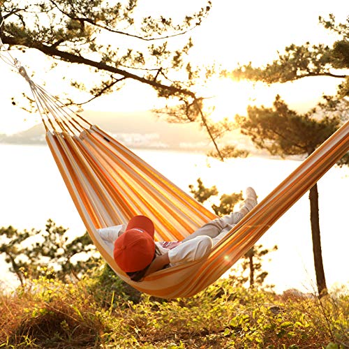 INNO STAGE Brazilian Double Hammocks - Woven Hammock Two Person Hanging Camping Bed for Patio, Backyard, Porch, Outdoor and Indoor Use - Soft Canvas Hammock with Portable Carrying Bag Yellow - color: Yellow, size: XX-Large