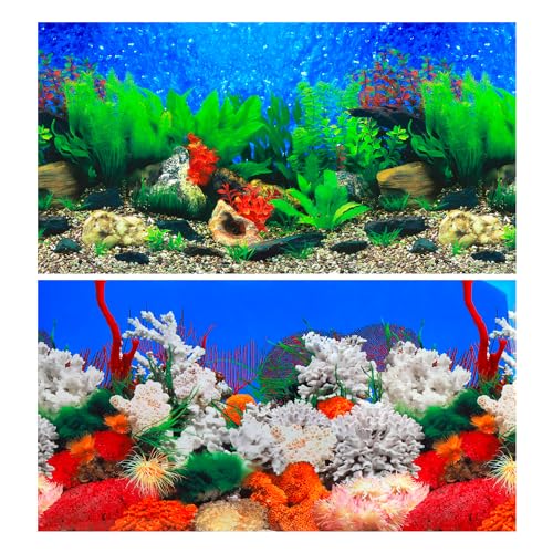 Lainrrew Aquarium Background Poster HD, Dual-Sided Water Plants & Fish Tank Landscape, 19.7"x11.8", Vivid Marine Life, Waterproof Scenery, Easy to Install, Durable Tank Decor (Type 2)