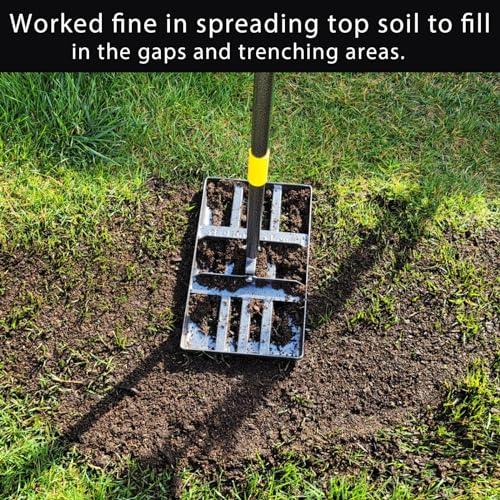 Lawn Leveling Rake, 17” x 10” Ground Plate Heavy Duty, Pull Behind Garden Landscape Grass Sand Dirt Yard Leveling Rake Levelawn Tool Steel Long Handle 60"