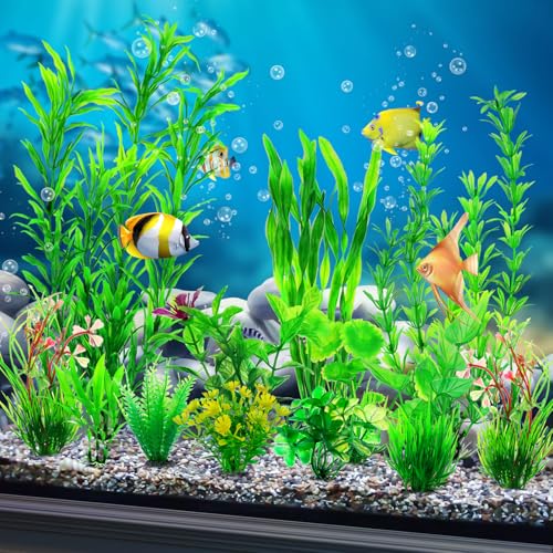 CousDUoBe 12pcs Fish Tank Accessories Aquarium Decorations Green Plants, Green Fish Tanks Decoration Plants, Fish Tank Decor, Aquarium Decor Plastic Plants - size: 12Pack (2inch to 8.6inch)