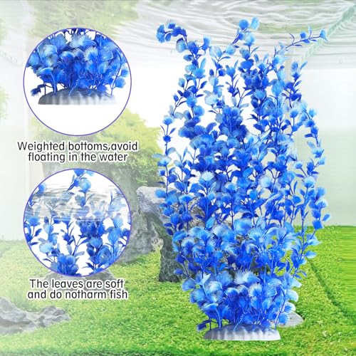 Hamiledyi Aquarium Plastic Plants Aquarium Decor Artificial Fish Tank Plants,Tall Fish Tank Decorations, Extra Large Aquarium Plant 23.6-inch Tall,2PCS（Blue） - color: Blue