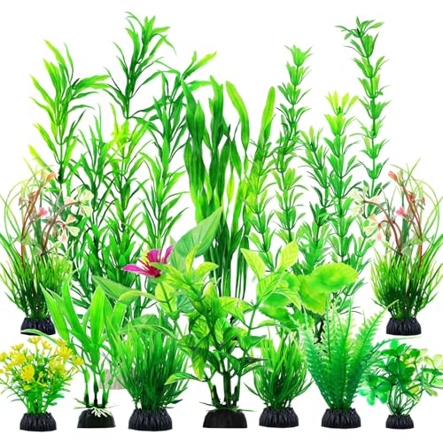 CousDUoBe 12pcs Fish Tank Accessories Aquarium Decorations Green Plants, Green Fish Tanks Decoration Plants, Fish Tank Decor, Aquarium Decor Plastic Plants - size: 12Pack (2inch to 8.6inch)