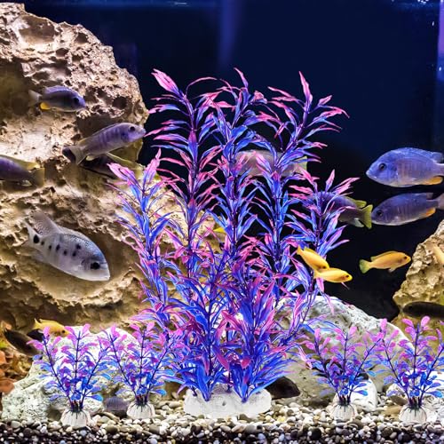 5 Pack Aquarium Plants, Purple Fish Tank Plants Plastic Tree Fish Tank Decor for Aquariums - color: Purple