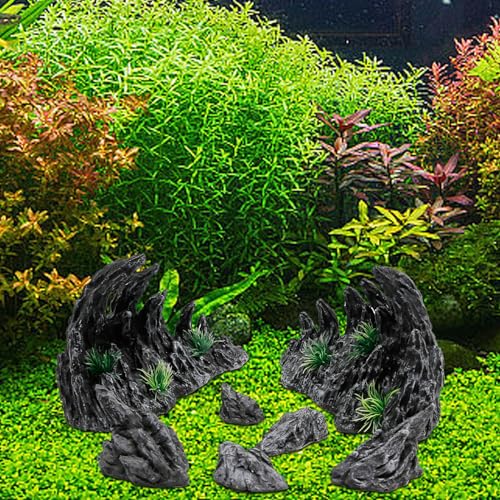 Large “Soul Valley” 7pcs Resin Aquarium Decor Set – Fish Tank Decorations, Imitation Stone Ornaments for 12-20 inch aquariums, Natural Rock Style Decor for Fresh/Saltwater Landscaping Aquariums