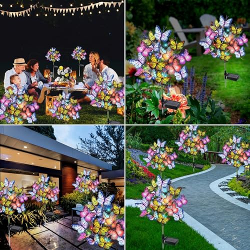 Adecorty Solar Garden Lights Outdoor Waterproof Decorative Solar Lights Outdoor 8 Pack with 176 LED 136 Butterfly Flower Garden Decor Yard Decorations Patio Lawn, Gifts for Mother's Day Mom Women - size: 8 Pack