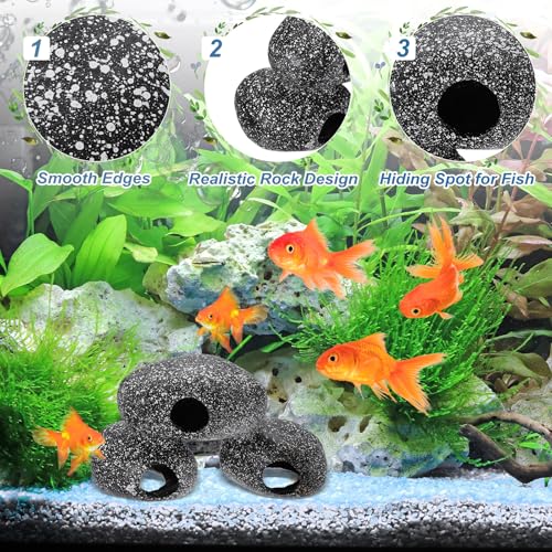 Aquarium Decorations Rocks, 7.1x3x4.1 Inch Betta Hide Resin Realistic Fish Tank Ornaments, (Grey), Intended for Small Fish/Shrimp/Guppy - size: 7.1x3x4.1 Inch