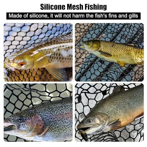 Fishing Landing Net Trout Net Replacement Netting with Rubber Mesh for Fish Fly and Fishing Landing - color: Black Rubber Fishing Net, size: Dia 40cm*Dep 25cm(Cir 130cm)