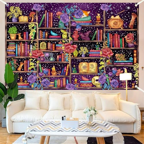 Medieval Bookshelf Backdrop 7x5 FT Bookcase Photography Background Bookshelf Library Backdrops Wall Hanging Dark Academia Photography Background Photo Studio Props - color: Purple, size: 7x5 FT