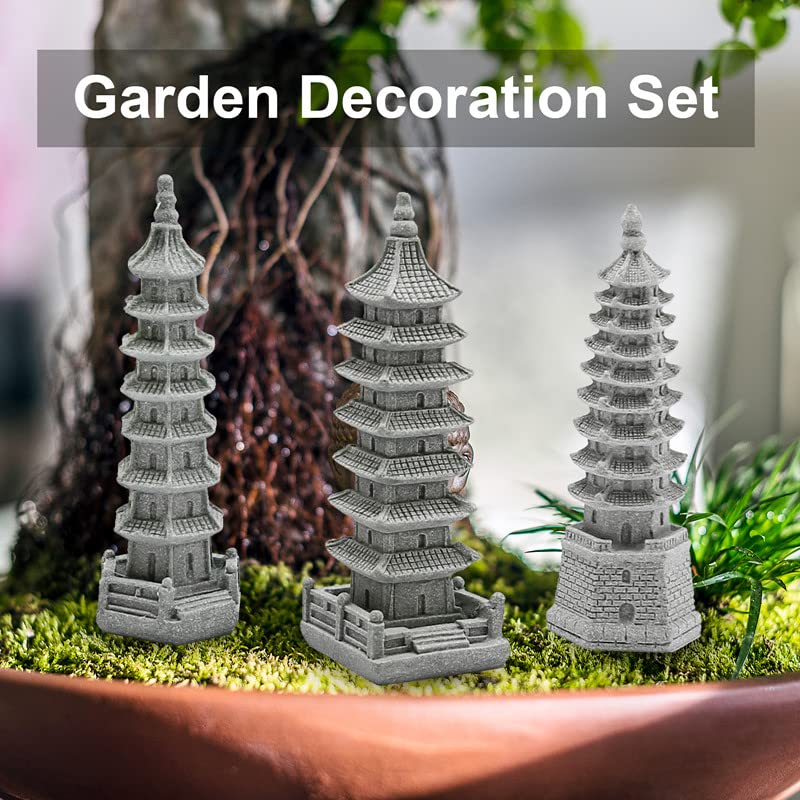 Saihisday 3PCS Mini Pagoda Sandstone Sculpture, Chinese Zen Pagoda Figurines for Garden, Office Home Desktop Decor - size: Hexagon Pagoda Statue