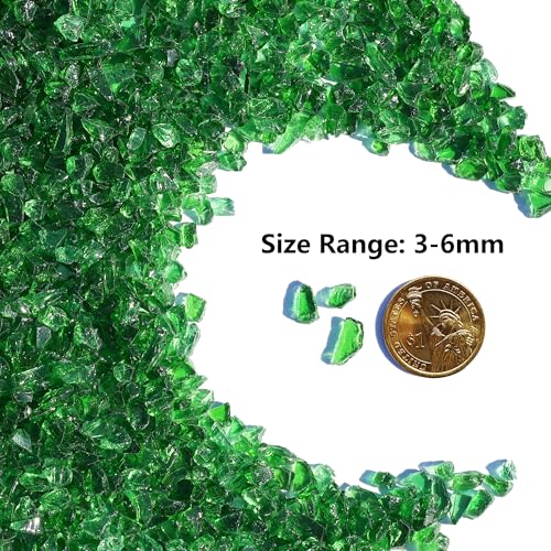 QYGL Crushed Glass for Resin Art, DIY Crafts, and Home Decor - 2.1LB Green Broken Glass Pieces 3-6mm, for Vase Fillers, Tabletop Fire Pit, and Aquarium Rocks - color: Green
