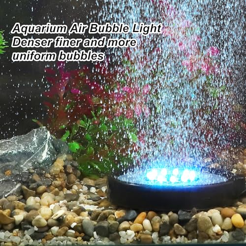LED Aquarium Air Bubble Light, Underwater Fish Tank Bubblers Stone Disk, 16 Color Fish Tank Light, Aquarium Light for Plants with 11 Lamp Beads, Air Tube and Remote Control, 1 Set
