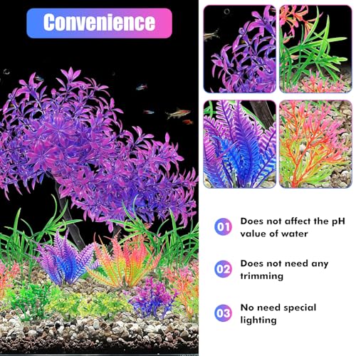 AQUANEAT Artificial Aquarium Plants, Fish Tank Purple Tree Decoration Set, Plastic Accessories, 11pcs - color: Purple