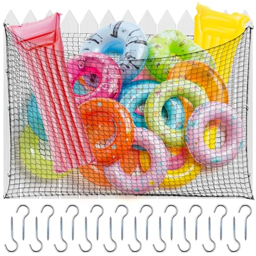 Aliceset 1/2/4 Pcs Pool Float Storage Net Bag Various Sizes Adjustable Swimming Pool Inflatable Toy Hanging Organizer Mesh Net Pouch Holder Reinforced Attaches to Poolside Fence - color: Black, size: 79 x 47"