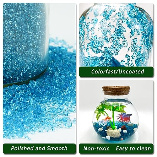 BXI 2.2 Lbs Small Aquarium Substrate Gravel Sand, Polished Smooth Fish Tank Gravel, Colorfast Uncoated Vibrant Blue Sea Glass, Decorative Stones for Vase Fillers, Fairy Garden, Potted Plants - color: Blue Glass Sand, size: 2.2 lbs, 0.04''-0.12''(Mini)