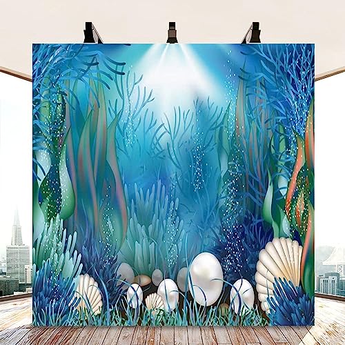 AOFOTO 10x10ft Fairytale Undersea Pearl Shell Backdrop Deep Sea Plants Coral Pearl Mussels Underwater Mermaid's Shelter Background for Photography Happy Birthday Party Banner Baby Shower Photo Booth - size: 10x10ft