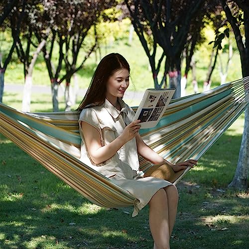 INNO STAGE 2 Persons Hammock - Brazilian Double, Portable Camping Bed for Patio, Backyard, Porch, Outdoor & Indoor Use - Soft Cotton with Carrying Bag - color: Yellow Green, size: XX-Large