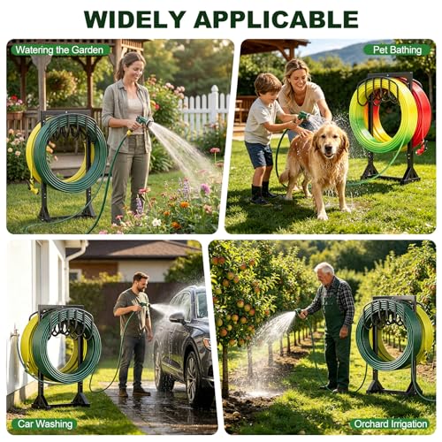 HeroicLion Garden Hose Holder Holds 2 x 151FT Hoses, Heavy-Duty Metal Freestanding Hose Stand Hanger with Stable Base, Rustproof Double Water Hose Holders for Outside Yard Lawn Farm, Black - color: Black-36.6 inch Height