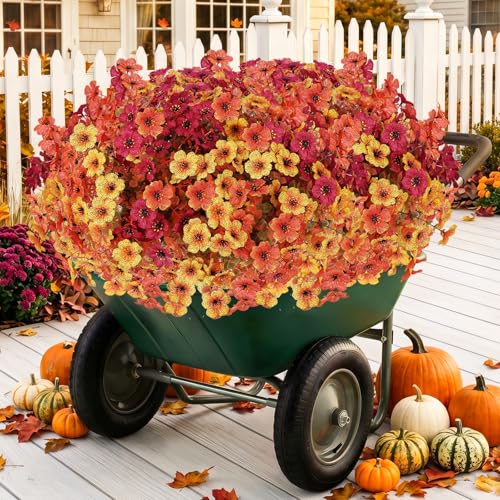 Artificial Flowers Fake Plants for Outdoors Spring Decoration, 13 Bundles Silk Realistic UV Resistant Faux Flowers for Outside Planter Porch Yard Patio Garden Home Indoor, Orange Mixed - color: Orange Mixed, size: Artificial Flowers(13 Pcs)