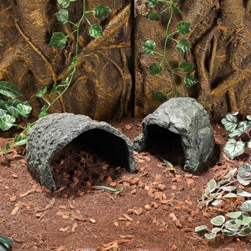 IBWell 7.1 Inch Reptile Hides Resin Tortoise Hideout for Hiding and Basking Aquarium Rock Caves for Snake Bearded Dragon Fish Lizard - size: Medium