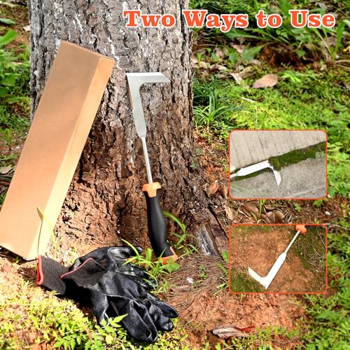 BokingOne Patio Crack Weeder Tool with Ergonomic Handle – Stainless Steel Weed Puller for Patio Sidewalk Driveway Cracks | Rust Resistant Dual-Material Gardening Tool - color: 13.7"silvery