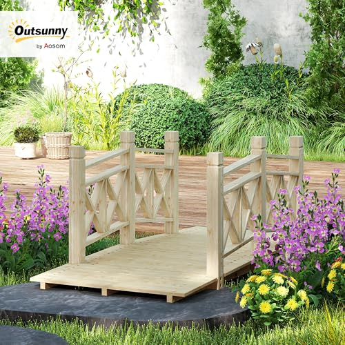 Outsunny 5 ft. Wooden Garden Bridge with Safety Rails, Backyard Bridge Footbridge for Ponds, Creeks, Streams, Nature Wood - color: Nature Wood