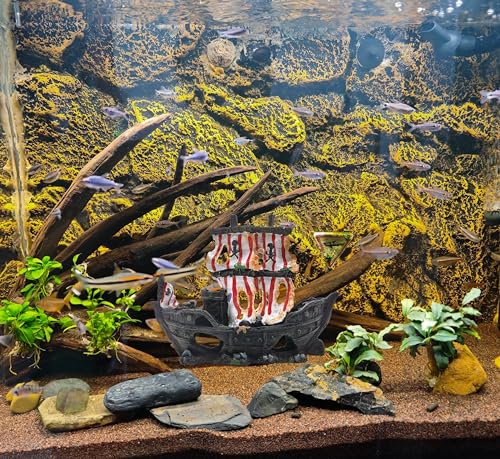 M2cbridge Antique Roman Column Ruins European Castle Aquarium Decorations Fish Tank Hideout Rocks (Striped Pirate Shipwreck) - color: Striped Pirate Shipwreck