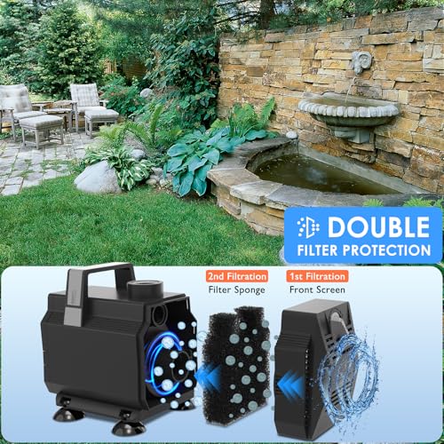 Submersible Water Pump 1050GPH/55W Fountain Pumps with Flow Control, Pond Pump Submersible Outdoor with 10ft 3-Core Power cable for Hydroponics, Aquarium, Waterfall, Statuary, Water feature - size: 1050GPH