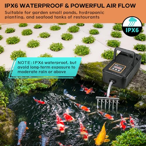 hygger IPX6 Rechargeable Aquarium Pond Air Pump, Powerful Quiet Tank Air Pump with Hose Air Stone Check Valve Adjustable Flow Diverter Valve for Fishing Yacht/Power Outages/Hydroponic - size: 300GPH