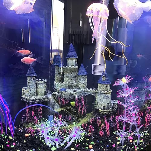 Aquarium Castle Decor, Resin Castle for Fish Tank with Randomly Color Plants Decorations Accessories for Freshwater and Saltwater Fish Tanks - color: 【blue】