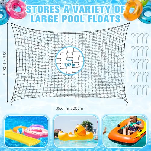 Aliceset 1/2/4 Pcs Pool Float Storage Net Bag Various Sizes Adjustable Swimming Pool Inflatable Toy Hanging Organizer Mesh Net Pouch Holder Reinforced Attaches to Poolside Fence - color: Black, size: 87 x 55"