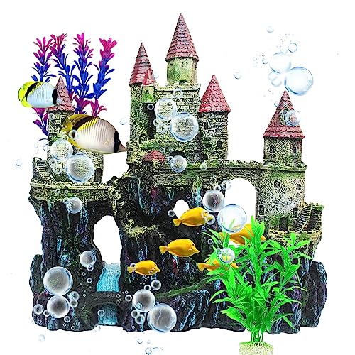 Aquarium Castle Decorations,Resin Castle for Fish Tank with Randomly Color Plants Decor Accessories for Freshwater and Saltwater Fish Tanks (Red) - color: 【red】