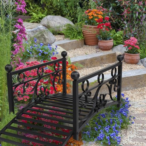 VINGLI 3.4ft Metal Garden Bridge, 330lbs Capacity Garden Bridges for Outdoors with Anti-Rust Coated Finish, Easy Assembly, Outdoor Decor Bridge for Garden Landscape, Backyard, Stream, Pond
