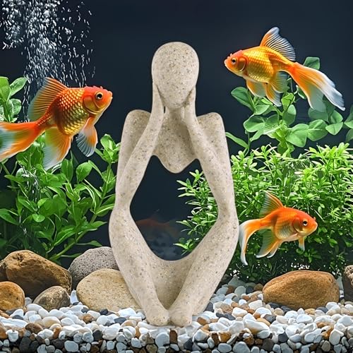 Fish Aquarium Decor Ornaments Minimalist Sandstone Resin Thinker Statue Fish Tank Decorations Small Accessories Abstract Home Decor Fish Toy for Betta Cichlid Goldfish Shrimps Hermit Crabs Turtle - color: Focused Thinking