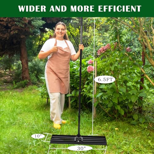Lawn Leveling Rake, Steel Lawn Leveler with 30"x10" Ground Plate, 78" Adjustable Long Handle, Level Yard Tool for Grass, Golf Field, Level Soil or Dirt Ground, Black
