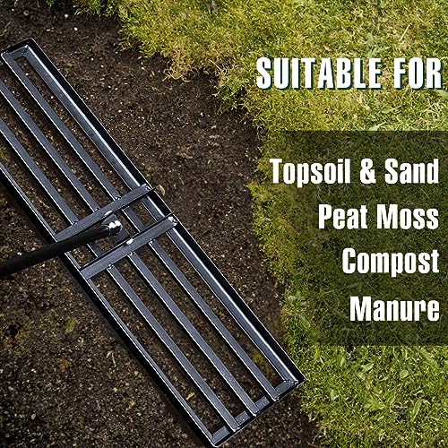 Jardineer 36 Inch Heavy Duty Lawn Leveling Rake, 72 Inch Long Handle Yard Leveler for Grass Soil, Ground Dirt Leveler Tool for Lawn, Garden, Golf Course Maintenance - style: 36inch Lawn Leveling Rake with 72 Inches Long Handle