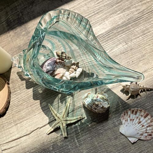 QFkris 9.9" Hand Blown Glass Conch Seashell Figurine Home Decor Art Glass Sea Shell Sculpture - color: Aquamarine