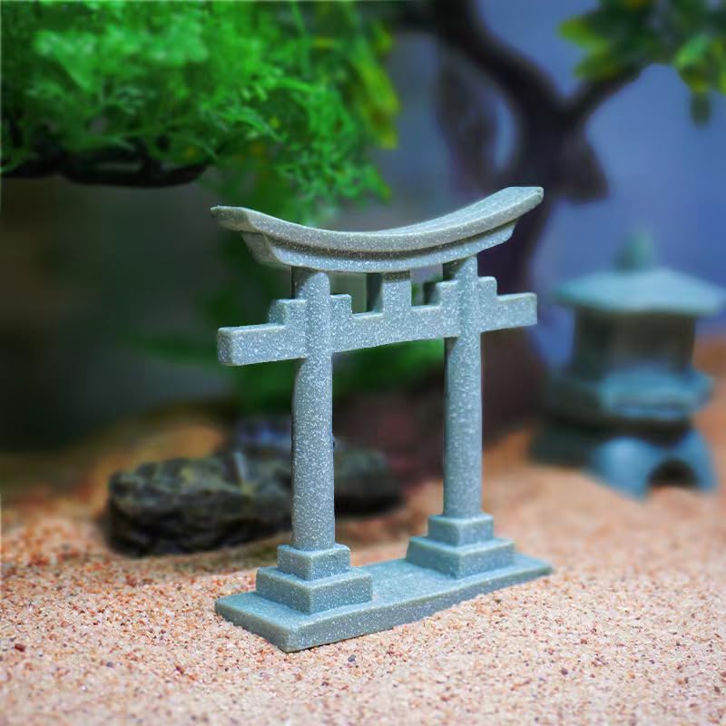 livelyfish Japanese Shinto Torii Gate Aquarium Decorations Asian Fish Tank Decorations Japan Style Bridge Landscape Ornaments Decor, M - size: 2.8X3.3X0.9 inches