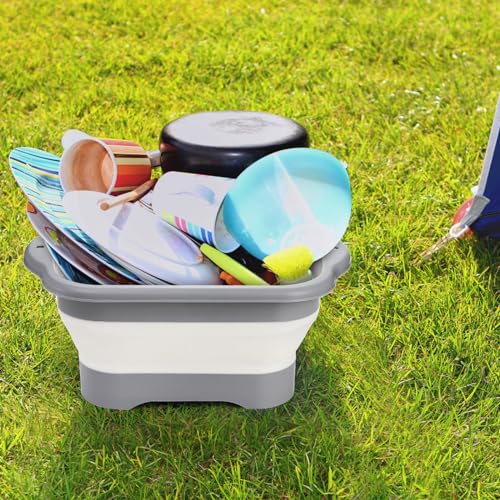 Nicunom 2 Pack Collapsible Wash Basin, 11L Large Collapsible Dish Tub with Drain Plug 3 Gallons Portable Sink Dish Basin Foldable Dishpan Space Saving for RV, Camping Dish Washing Tub