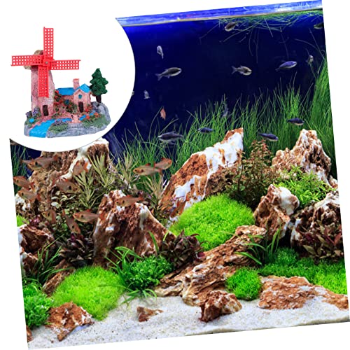FOMIYES Fish Tank Windmill Ornament Home Decoration Fish Tank for Betta Fish Castle Aquarium Ornament Fish Hiding Cave Lizard Hideout Cinnamon Sticks Leopard Print Beard Resin, 12x7cm